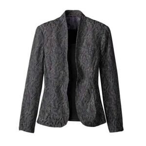 Coldwater Creek Jacquard Open Front Blazer Navy Metallic Gold Fabric Size S